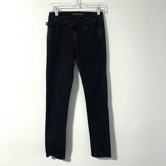 Rock & Republic Jeans Womens 8 Berlin Skinny Leg Stretch Black Denim Studded - Picture 1 of 11